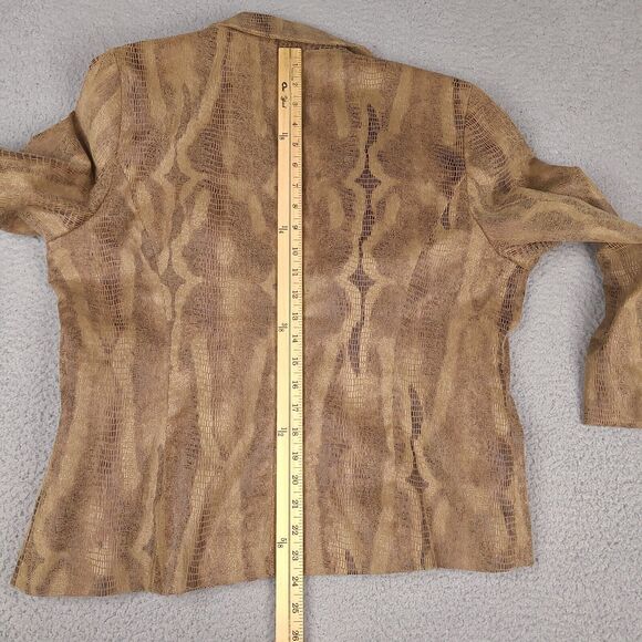 Chico's Jacket Womens Size 2 Large Brown Faux Snakeskin Button Up - Picture 12 of 15